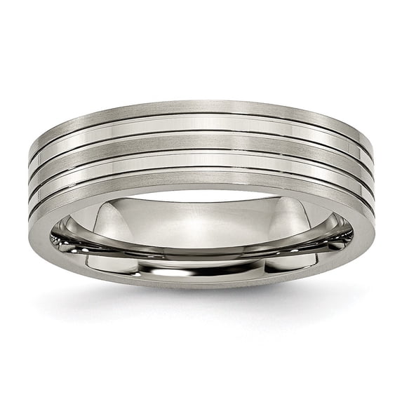 Diamond2Deal Titanium Brushed and Polished 6mm Grooved Men's Band Size 12.5