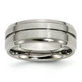 thumbnail image 1 of Diamond2Deal Titanium Brushed and Polished 8mm Grooved Ridged Edge Men's Band Size 9, 1 of 5