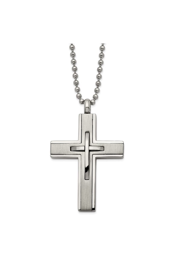 Titanium Brushed and Polished Cross Necklace for Men 22"