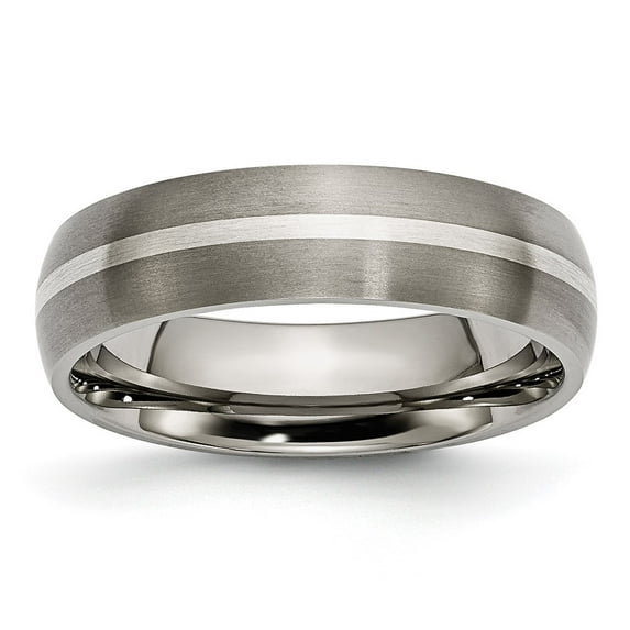 Diamond2Deal Titanium Brushed with Sterling Silver Inlay 6mm Men's Band Size 10.5