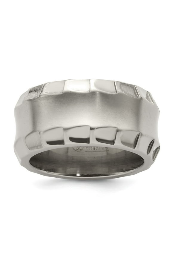 Titanium Faceted Edge Brushed/Polished 12mm Concave Men's Band Size 10