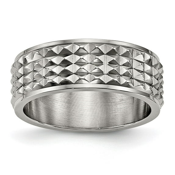 Diamond2Deal Titanium Polished 8mm Studded Men's Band Size 9.5