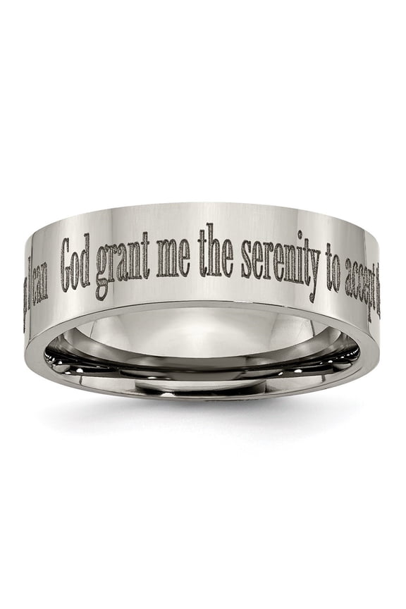 Titanium Polished Serenity Prayer Laser Design 8mm Flat Men's Band Size 8