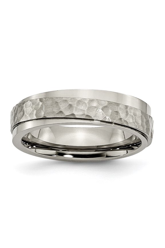 Titanium Polished and Hammered 6mm Ridged Edge Men's Band Size 12.5
