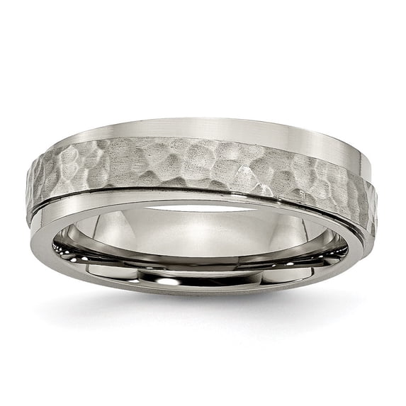 Diamond2Deal Titanium Polished and Hammered 6mm Ridged Edge Men's Band Size 6