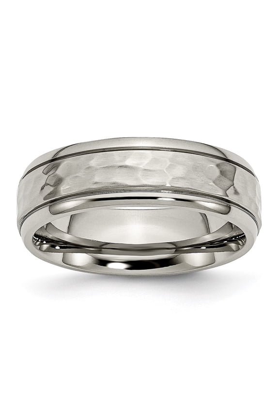 Titanium Polished and Hammered 7mm Grooved Edge Men's Band Size 12