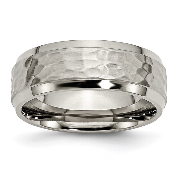 Diamond2Deal Titanium Polished and Hammered 8mm Beveled Edge Men's Band Size 13
