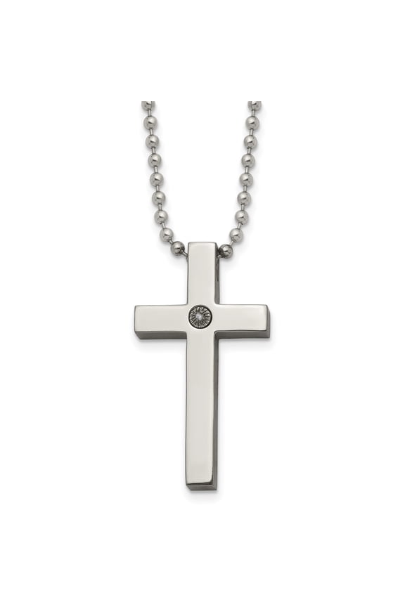 Titanium Polished with 1/2pt. Diamond Cross Necklace for Men 22"