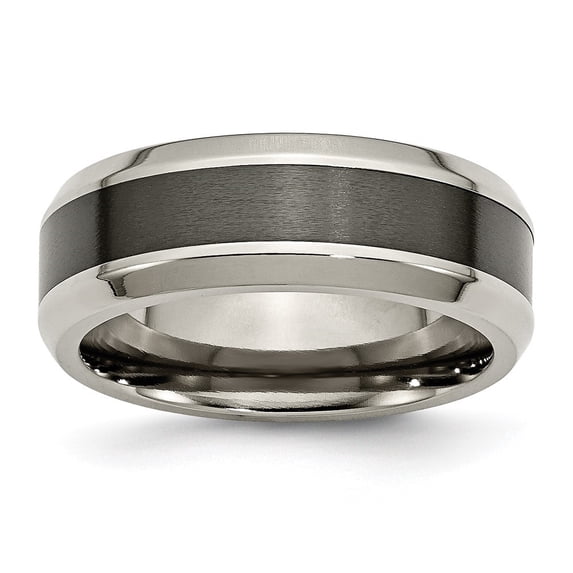 Men's Titanium Wedding Band - 8mm Wide Polished Grey Ring, Comfort Fit, Engravable, Durable & Lightweight