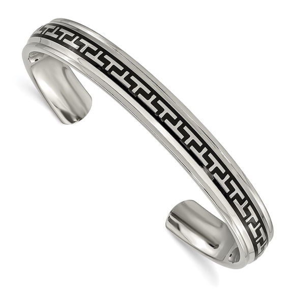 Diamond2Deal Titanium Polished with Black Rubber Design Cuff Bangle Bracelet for Men 7.5"