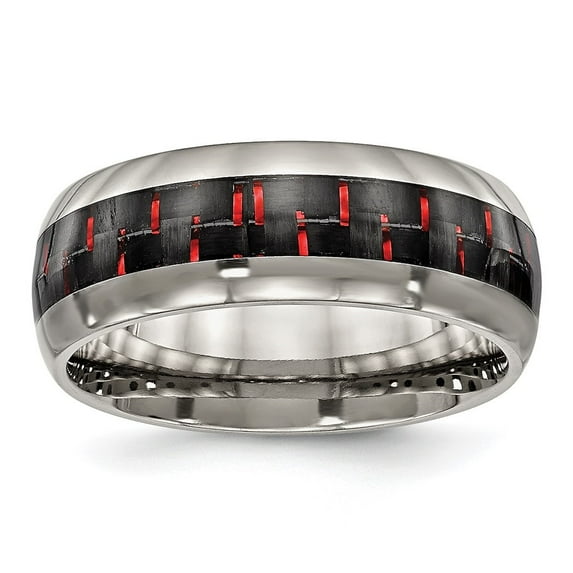 Diamond2Deal Titanium Polished with Black and Red Carbon Fiber Inlay 8mm Men's Band Size 11