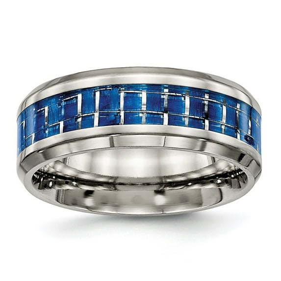 Diamond2Deal Titanium Polished with Blue and White Carbon Fiber Inlay 8mm Men's Band Size 9