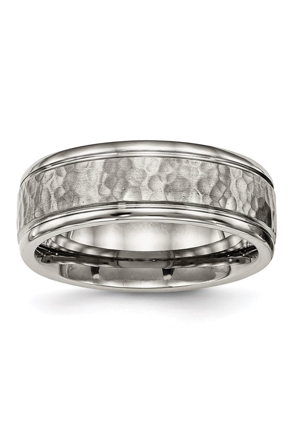 Titanium Polished with Satin Hammered Center 8mm Grooved Band