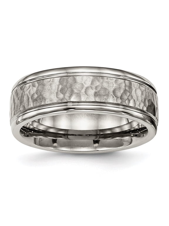 Titanium Polished with Satin Hammered Center 8mm Grooved Band