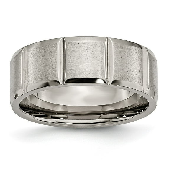 Diamond2Deal Titanium Satin and Polished 8mm Grooved Men's Band Size 7.5