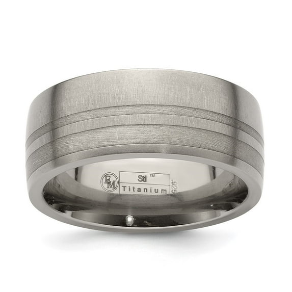 Diamond2Deal Titanium and Argenteum Sterling Silver Brushed 9mm Men's Band Size 9.5