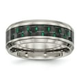 thumbnail image 1 of Diamond2Deal Titanium with Black and Green Carbon Fiber Inlay 8mm Men's Band Size 12.5, 1 of 1