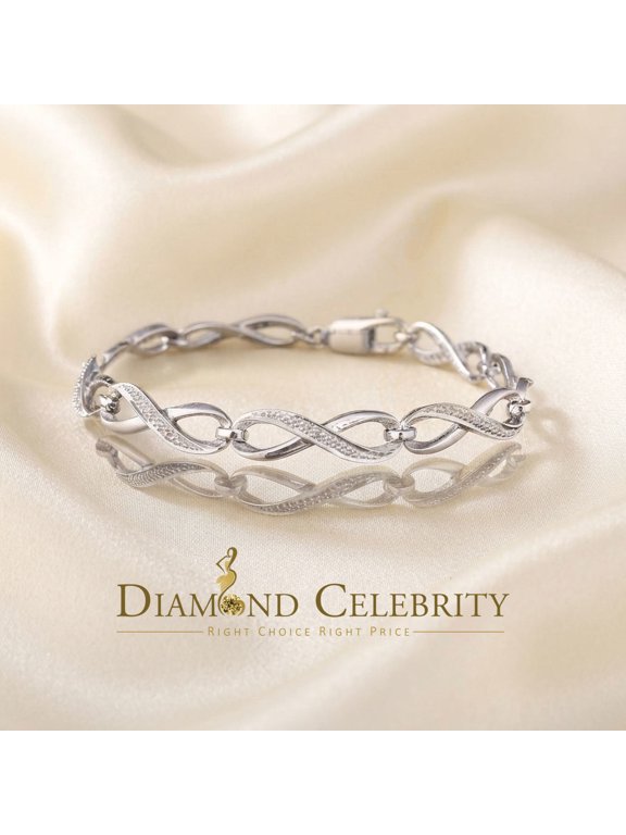 0.15CT Real Diamond 925 Sterling Silver White Fancy Infinite Bracelete SZ 7 Inch