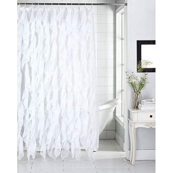 DiamondHome Shabby Chic Ruffled Sheer Shower Curtain (White, 70" x 72")
