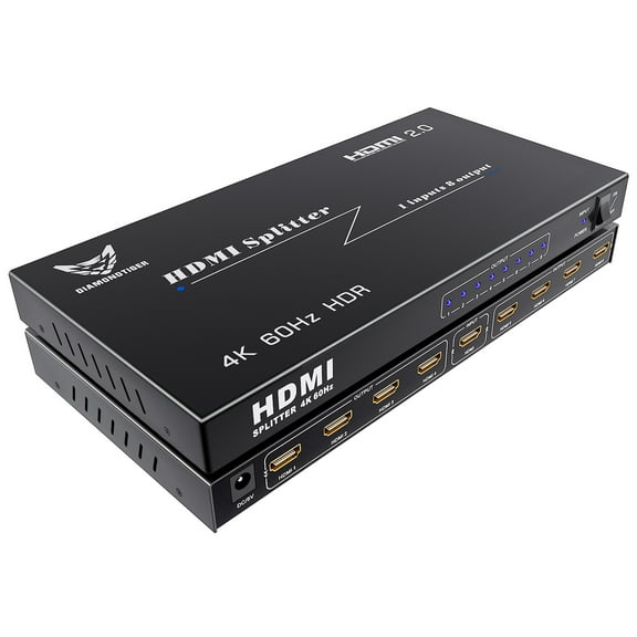 DiamondTiger 8 Port HDMI Splitter - Ultra HD 4K HDMI Splitter 1 In 8 Out, HDMI 2.0, HDCP 2.0, EDID, 18 Gbps 4K@60Hz 8 Way Outputs, Auto Scaling, 3D Audio Video Sync, Extra Long Distance (1x8)