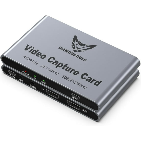 DiamondTiger HDMI Capture Card for Streaming and Recording - 4K@60HZ, 1080P@240HZ,HDR VRR Passthrough Near-Zero Latency Video Capture Card for PS5, Xbox Series X/S, Nintendo in OBS™, Twitch,YouTube