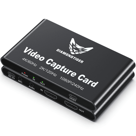 DiamondTiger HDMI Capture Card for Streaming and Recording - 4K@60HZ, 1080P@240HZ,HDR VRR Passthrough Near-Zero Latency Video Capture Card for PS5, Xbox Series X/S, Nintendo in OBS™, Twitch,YouTube