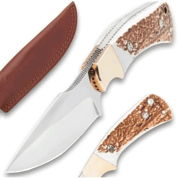 Diamondback Stag Knife & Sheath | German 1.4116 Steel | Hunting & Skinning Knife | Genuine Stag Handle | Nickel Silver Bolster | Length 7 7/8"$$Other