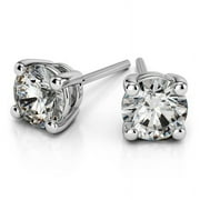 DIAMOND-CAPITALS Diamondcapitals 1 Carat Solitaire Stunning Round Moissanite Stud Earrings In 18K White Gold over Silver, Female Screw Back