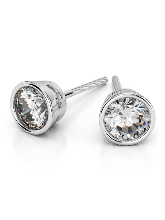 Diamondcapitals 2 Carat Colorless Round Moissanite Screw Back Stud Earrings Bezel Setting In 18K White Gold Plating over Silver, Female