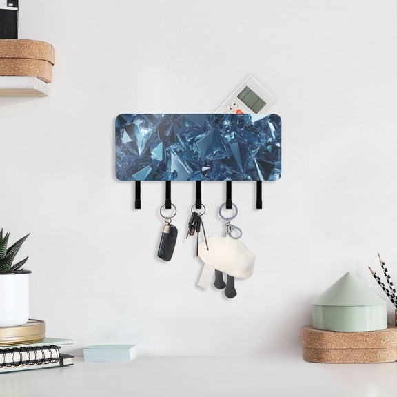 Diamonds Blue Key Holder for Wall Mail Holder Organizer with 5 Key Hooks Wall Mount Key Rack with Shelf