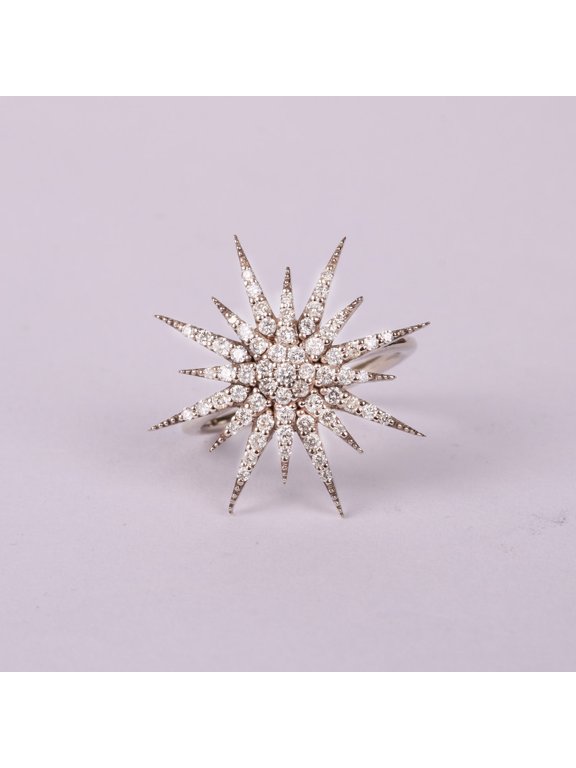Diamonds Celestial Ring, Dainty Big Starburst Ring, 925 Sterling Silver Cluster Ring, Minimalist Ring Wedding & Engagement Ring, Gift For Her April Birthstone Ring