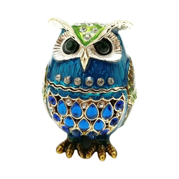Diamonds Encrusted Owl Shaped Alloy Jewelry Box With Secure Storage Compartment for Earrings Necklaces