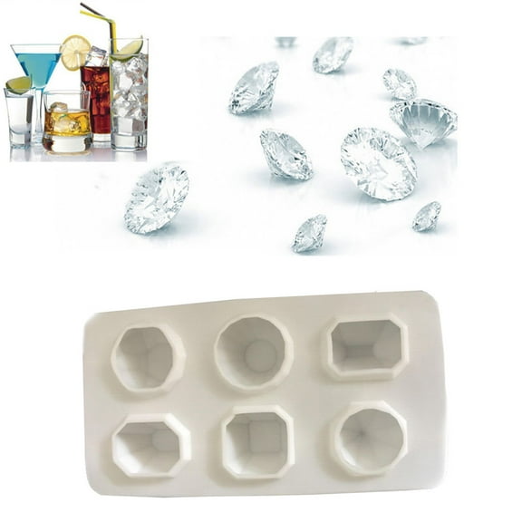 Diamonds Ice Cube Tray | Silicone Chocolate Fondant Mold | 6-Cavity Flexible Food Grade Nonstick | Reusable Easy Release | 11.3x20.7x2.5cm | Heat Resistant -40°F to 446°F