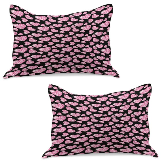 Diamonds Knitted Quilt Pillowcover Set of 2, Romantic Pink Heart Stones on Black Background Valentines Day Theme, Standard Queen Pillow Sham Bedroom, 30" x 20", Pale Pink Black, by Ambesonne