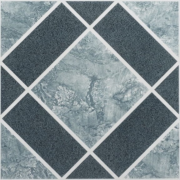 Diamonds Light Blue Stone Vinyl Floor Tiles Self Stick Peek Flooring 12'' x 12'' 5-Pack (100 Pieces)