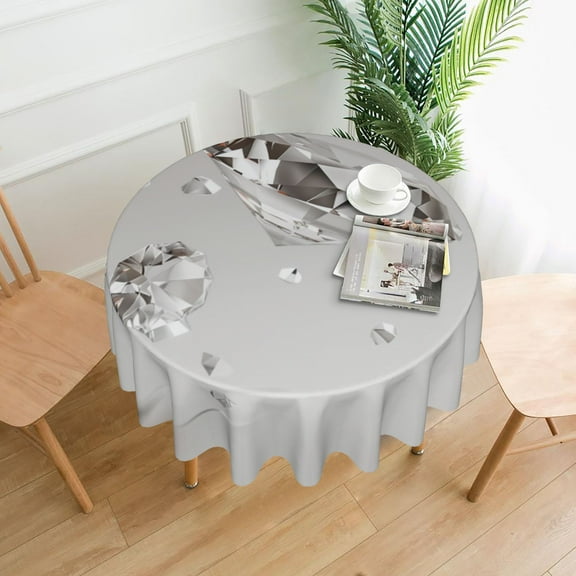 Diamonds Round Tablecloth 60 Inch Polyester Table Cover Kitchen Dinning Washable Indoor Outdoor Party Wedding Picnic Holiday