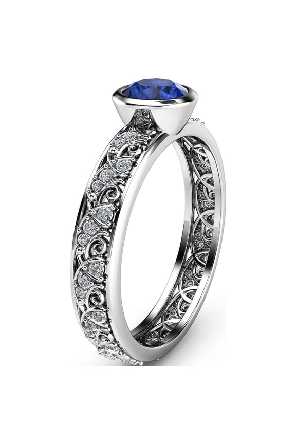 Diamonds Setting Natural Sapphire Bezel Ring