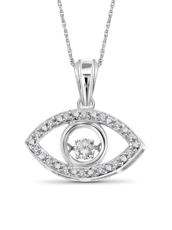 Necklace with Dancing White Diamond 1/7 Carat | 0.925 Sterling Silver | Jewelry Pendant Necklaces for Women & 18 inch Rope Chain with Spring Clasp