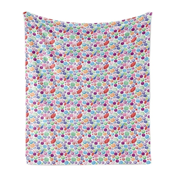 Diamonds Soft Flannel Fleece Blanket, Digitally Composed Illustration of Many Shapes of Colorful Stones Feminine Pattern, Cozy Plush for Indoor and Outdoor Use, 70" x 90", Multicolor, by Ambesonne