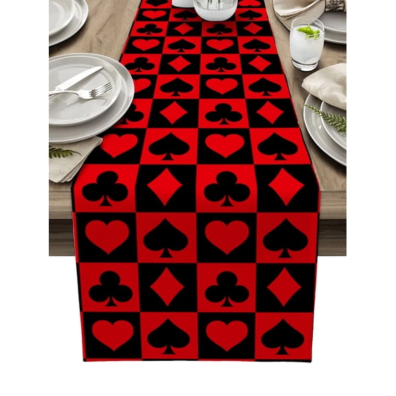Diamonds Spades Hearts Poker White Table Runner Home Wedding Table Flag Mat Centerpieces Decoration Party Dining Long Tablecloth