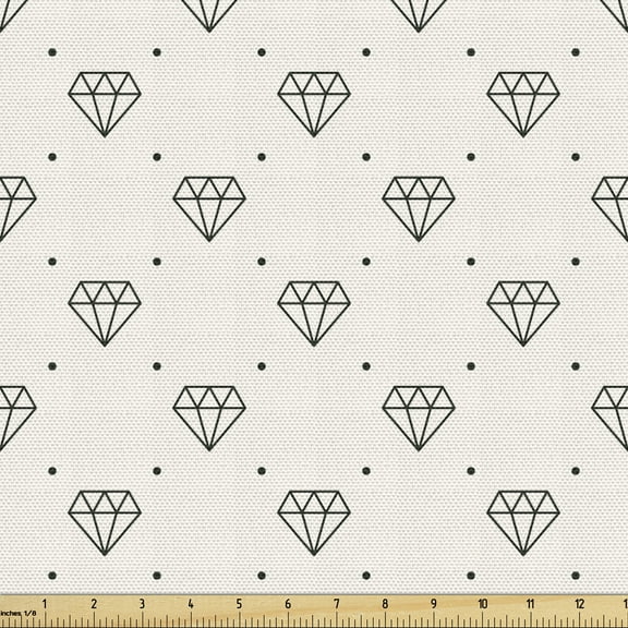 Diamonds Upholstery Fabric by the Yard, Polka Dots Background with Abstract Monochrome Classic Stone Motifs Geometrical, Decorative Fabric for DIY and Home Accents, 3 Yards, Ivory Black by Ambesonne