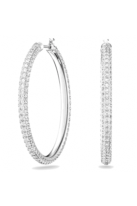 | 18k White Gold, Micro-Pave Set Natural Round Diamonds Large Hoop Earrings (35mm), Women's Earrings, Gift Ideas for Women, Everyday Wear Jewelry, (D-G, VVS1-VS1)