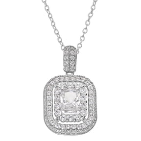 Diamoness Women's Sterling Silver CZ Cushion Cut Halo Pendant Necklace, 18"
