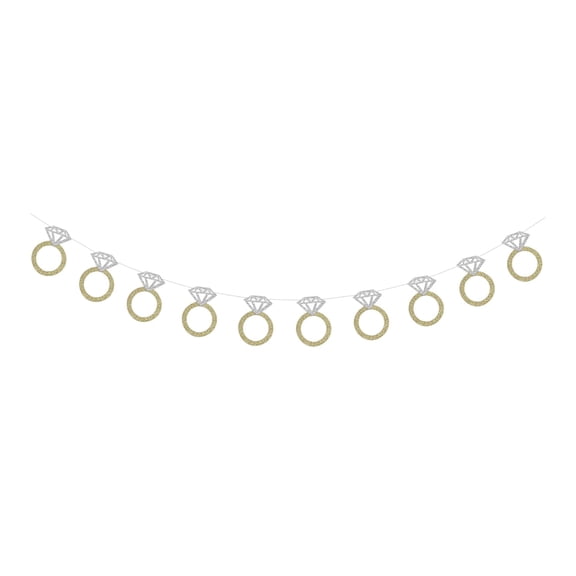 Diamong Ring Banner for Bridal Shower Wedding Engagement Party Decorations Paper Garland Bunting for Dessert Bar or Wall - Gold and Silver