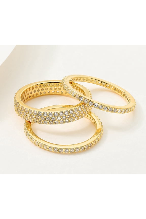 GoldClad Sterling Silver Set of 3 Round Cut Stack Ring Size 6