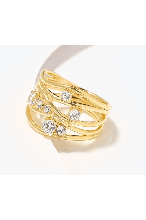 Diamonique Italia Gold Clad Sterling Silver Multi-Layer Band Ring Size 8