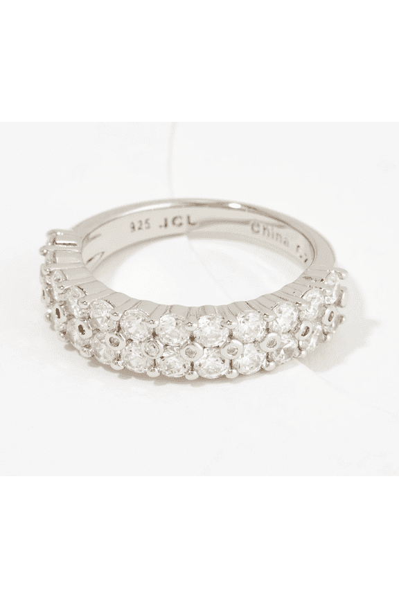 Sterling Silver 925 Cubic Zirconia 35-Stone Platinum-Clad Band Size 10