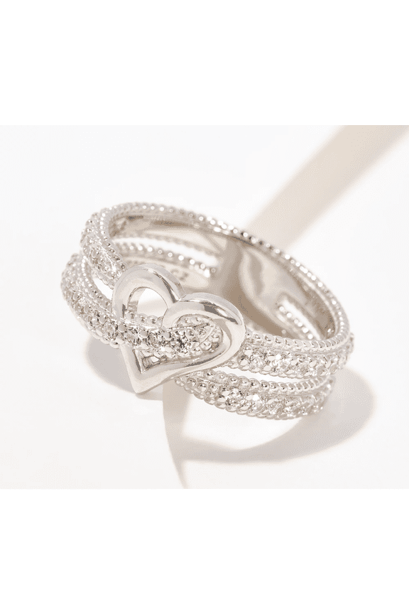 Sterling Silver Crossover Heart Ring Size 10
