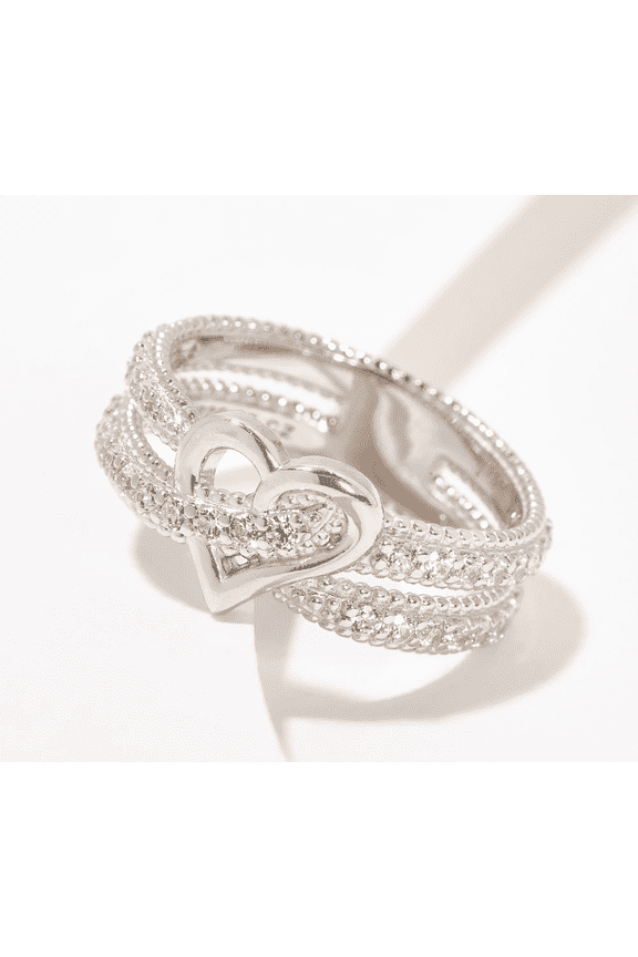 Sterling Silver Crossover Heart Ring Size 6