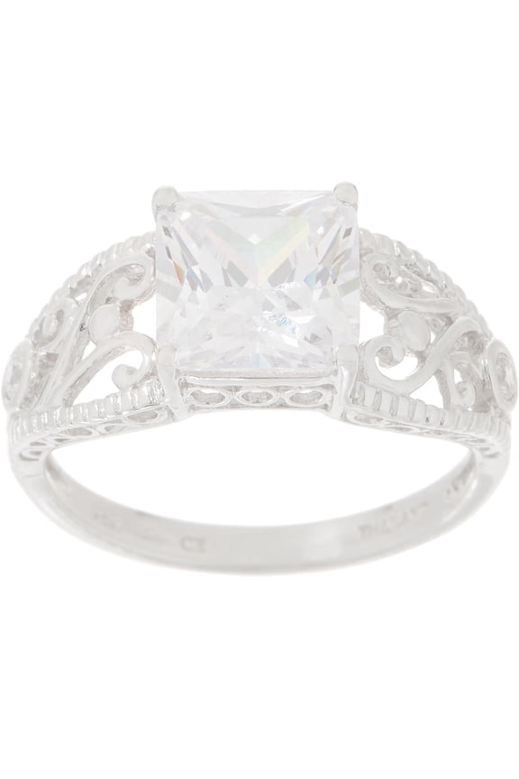 Sterling Silver Vintage Design Princess Cut Ring, Size 8